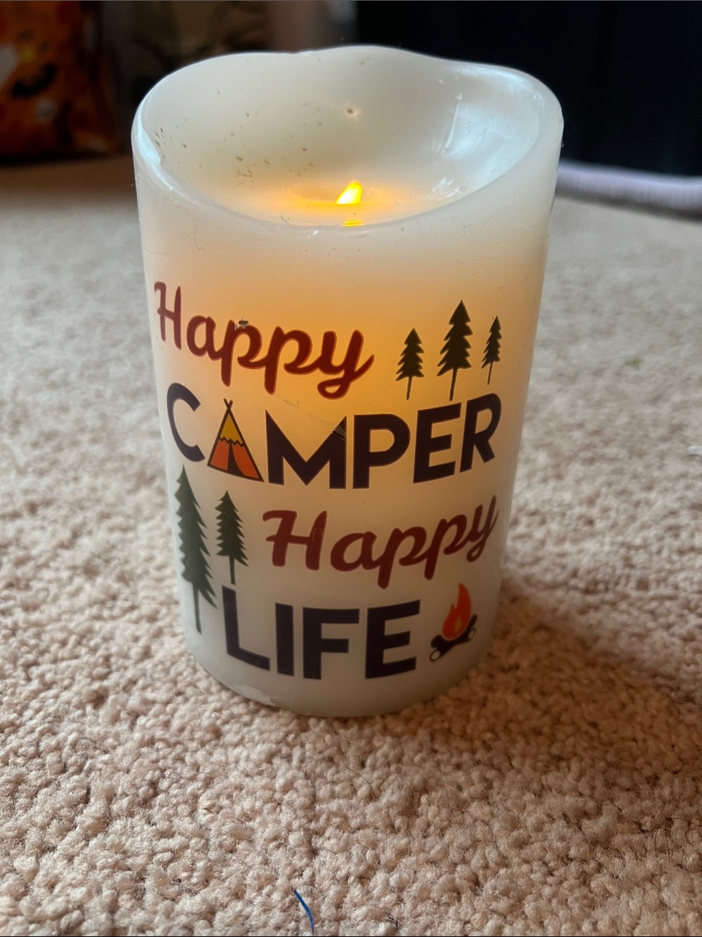 Happy Camper LED Pillar Candle - White